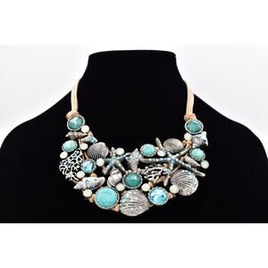 St. Thomas Coastal Statement Beach Necklace Turquoise Starfish Mermaid Y2K Bin2C